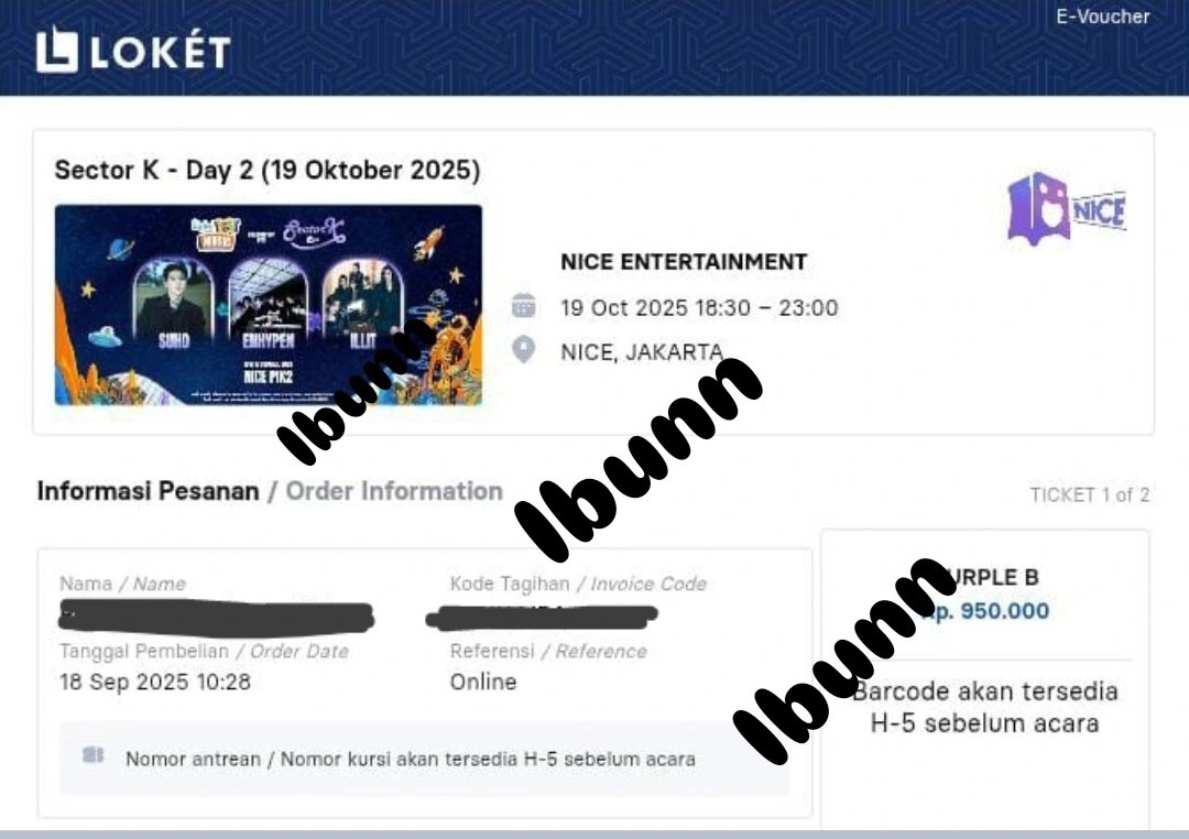 nothingbutoke's tweet photo. WTS Livin music fest Day 2

Sector K ticket Day2

Purple B
1.250.000 (incl all &amp; tax &amp; fee jastip) 
 Avail 2 Tix

#wts #ENHYPEN_AT_SECTORK #ILLIT #SUHO https://t.co/PQWlN9fSxX