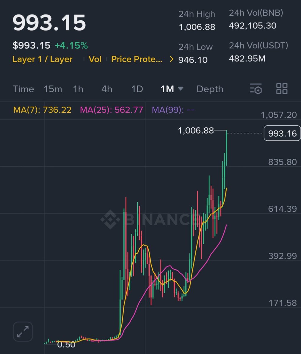 BitlearnAcademy's tweet photo. Today 18th September, 2025. One of my Babies $BNB hit $1000 all the way from 33cents where I fell in love in 2017. I didn't believe. I knew. The candles tells the story of resilience and scars form battles won. A Big congratulations to @cz_binance &amp; the Entire @binance family 🎖 https://t.co/Y2yxVVuZWG