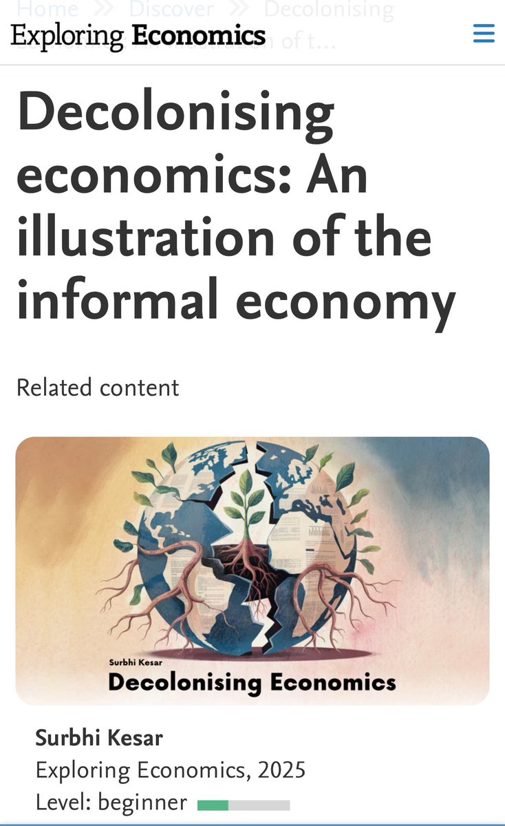 How do we really approach issues in economics from a decolonised vs non-decolonised lens? 

By focussing on my research area of informal economy, I break this down in a piece <a href="/exploringecon/">Exploring Economics</a>:
Decolonising economics: An illustration of the informal economy

exploring-economics.org/en/discover/de…