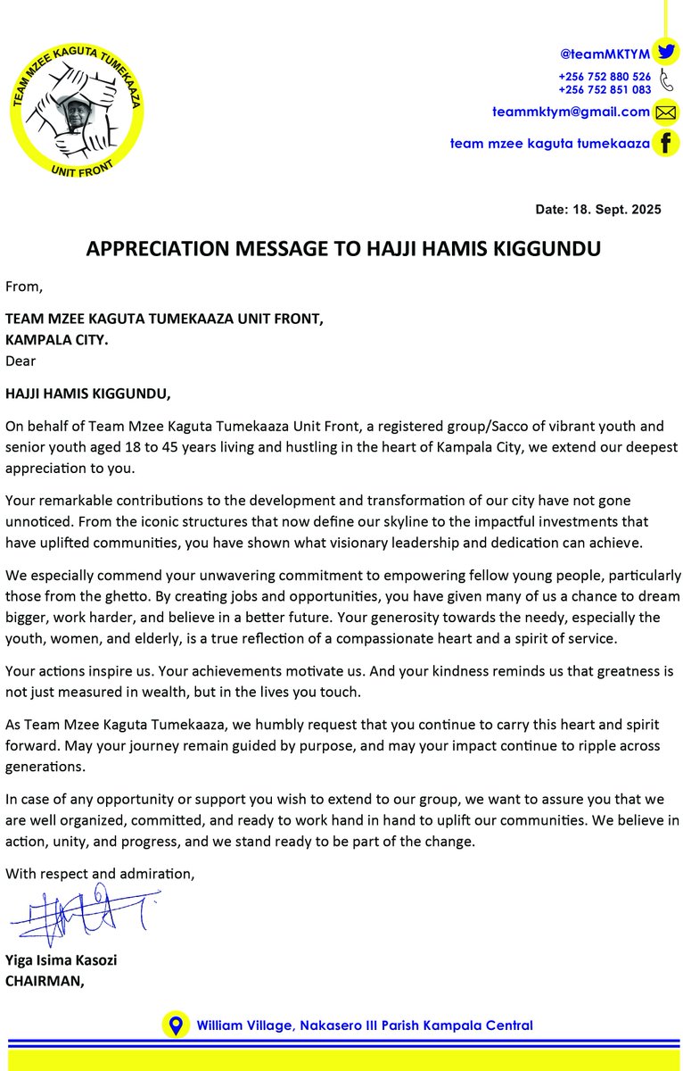 teamMKTYM's tweet photo. Appreciation to Hajji Hamis Kiggundu for his visionary contributions to our city's transformation, your legacy inspiring. 
#UrbanDevelopment
#HamKiggundu
@KiggunduHamis @KagutaMuseveni  @KCCAUG @Buzeki_Sharifah https://t.co/K3tDlGD1VW