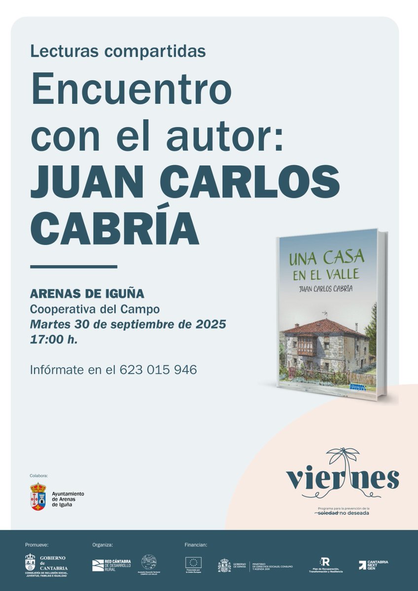 ProgramaViernes's tweet image. El 30 de este mes tenemos una cita con Juan Carlos Cabría para charlar sobre "Una casa en el valle". Todo un lujo contar con la presencia del escritor en nuestro Club de Lectura #LecturasCompartidas. ¡Os esperamos! #ProgramaViernes #CampooLosValles programaviernes.com