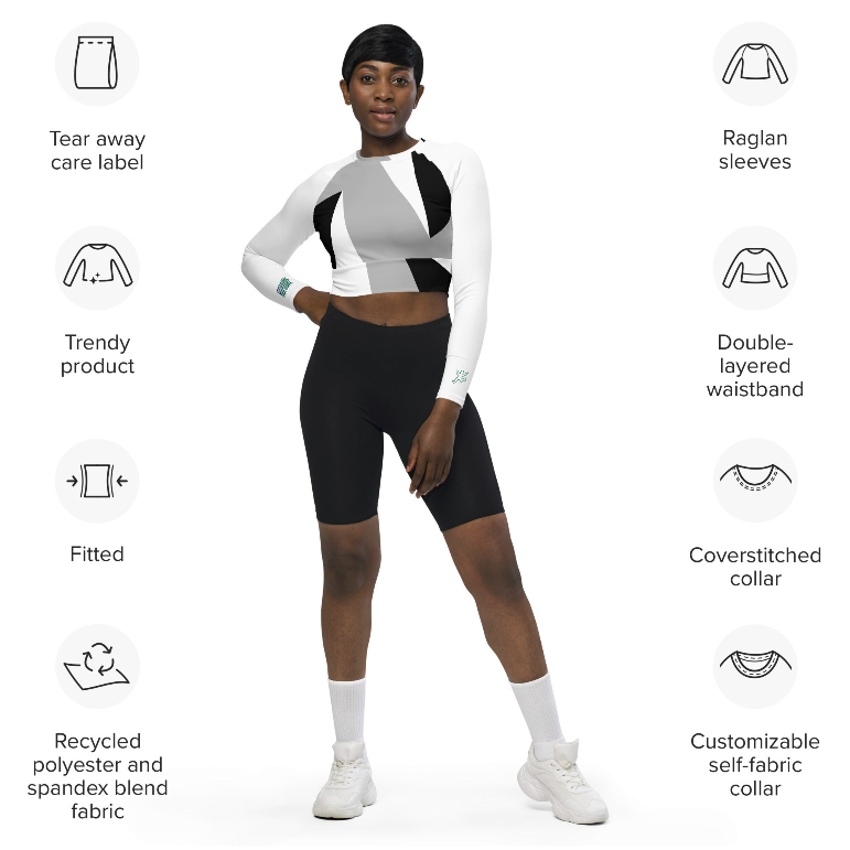 ModeHumaine's tweet image. Ce haut à manches longues est fabriqué en polyester recyclé et en élasthanne, ce qui en fait un choix écologique pour la natation, le sport ou les tenues de sport. Il a une étiquette d'entretien détachable et une large bande à double couche pour une coupe agréable.