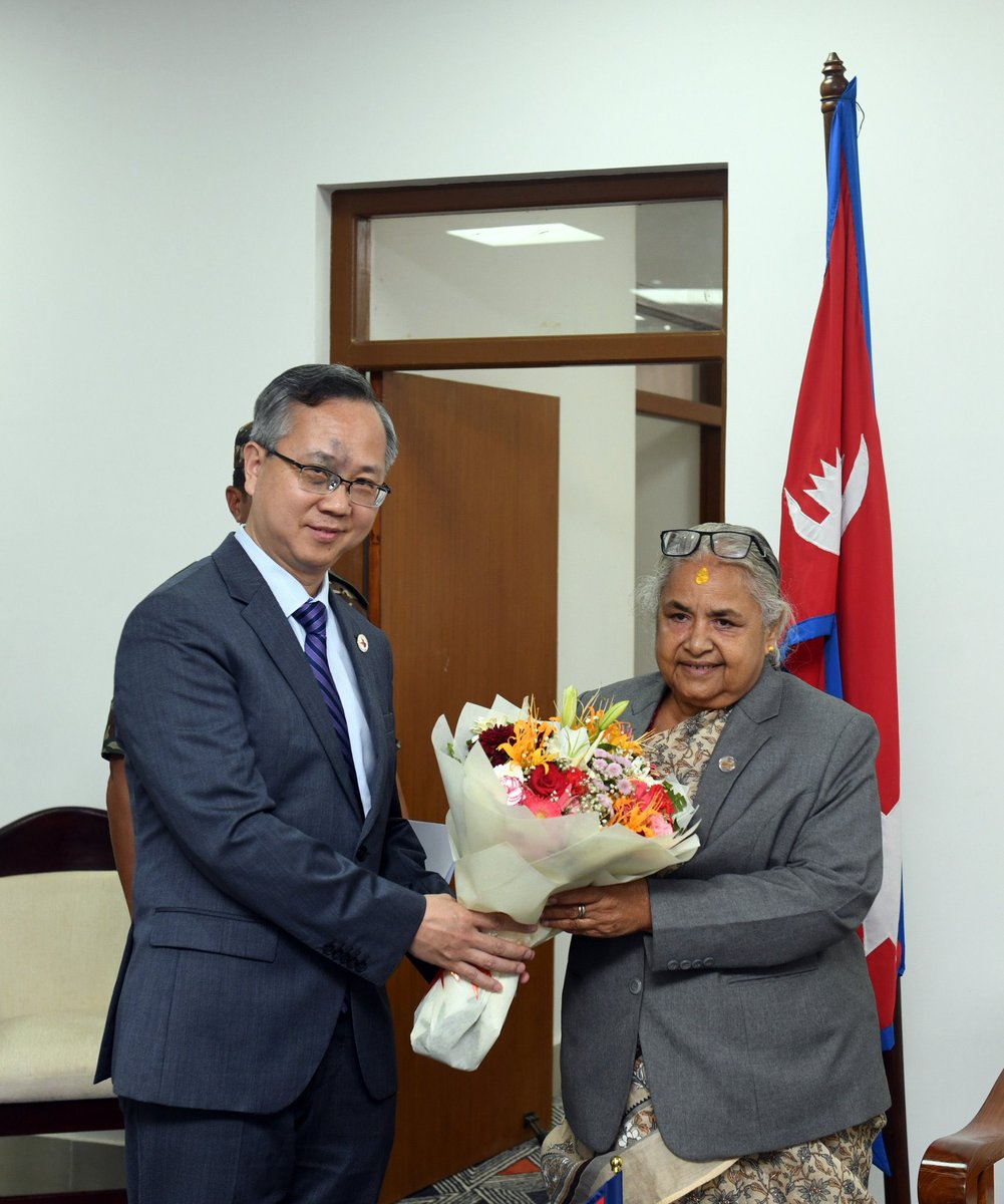 US Ambassador to Nepal Dean R. Thompson and Chinese Ambassador Chen Song meet Interim Prime Minister of Nepal Sushila Karki in Kathmandu.