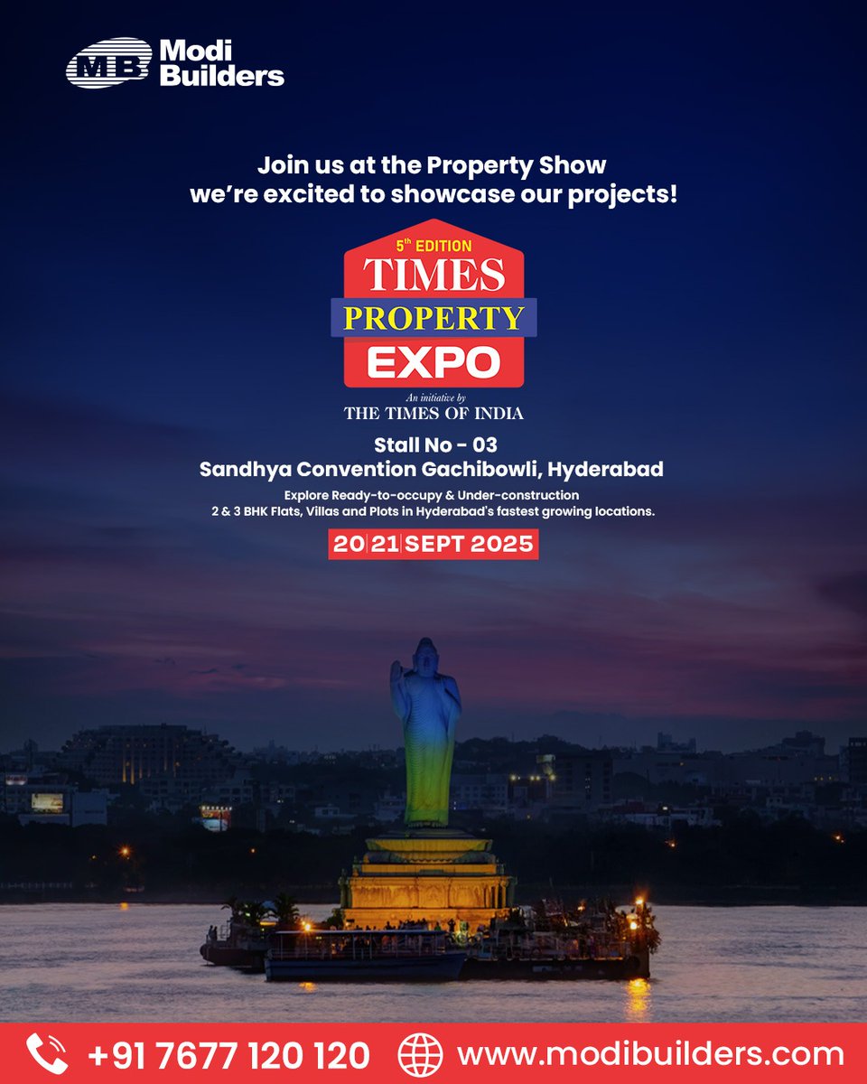 ModiBuildersHyd's tweet image. 🏡 Find Your Perfect Home This Festive Season!

Modi Builders welcomes you to the TIMES PROPERTY EXPO at Sandhya Convention, Gachibowli.