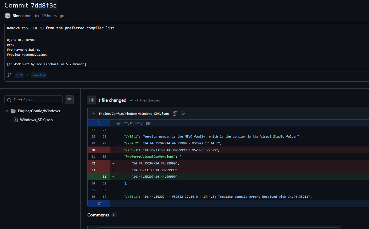 theredpix's tweet image. #UnrealEngine 5.7 Bumped preferred #MSVC #compiler version to 14.44 #gamedev  #VisualStudio