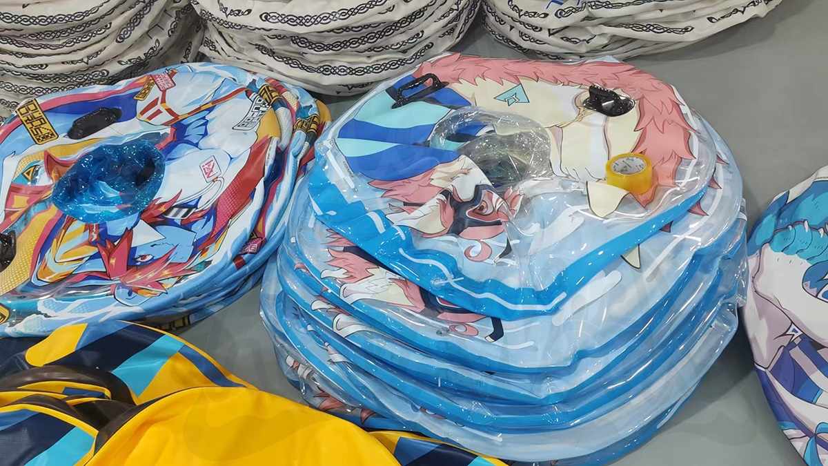 Production is finished and photos are in

Kuttoyaki’s cyan backside is now back to opaque (as intended), though this makes more white paint visible from the front

We will review how to improve the artwork on the actual product and provide clearer information in the future