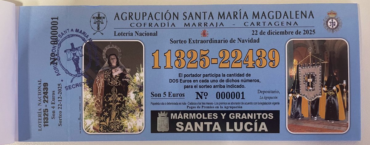 AgrupacionMaria's tweet photo. Y tenemos los décimos y las papeletas de lotería de Navidad disponibles. Gracias un año más a Mármoles y Granitos Santa Lucía por su colaboración https://t.co/dPV4sRo5Vr