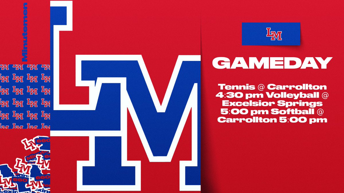 🎾🏐🥎 It's GAMEDAY, Minutemen! Tennis takes on Carrollton at 4:30 PM, followed by Volleyball vs Excelsior Springs at 5:00 PM, and Softball at Carrollton at 5:00 PM. Let's go Lexington! 💪 #LexingtonPride