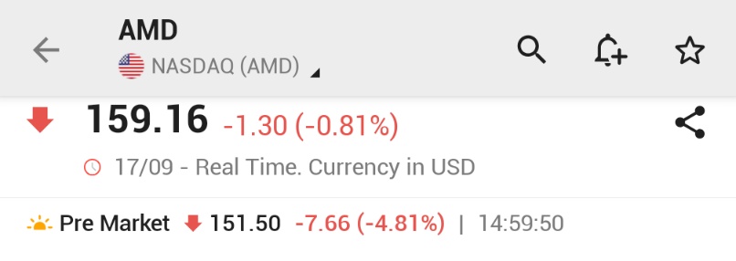 🚨 INVESTING : "Le azioni AMD continuano a scendere nel pre-market, perdendo il 5%"