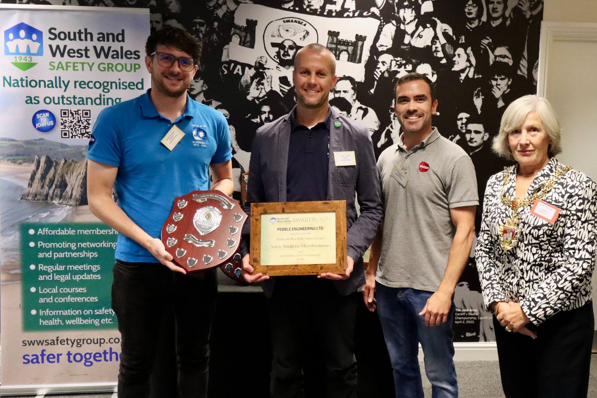 PebbleEngineer's tweet image. We are delighted to win the Safety Shield for Micro-businesses 2024 in the South &amp;amp; West Wales Safety Group Awards. Big thank you to the Group and to Lord Mayor of Swansea Cheryl Philpott for presenting  the award at the Swansea.com stadium.
#Safety #winners 🏆🦺😀
