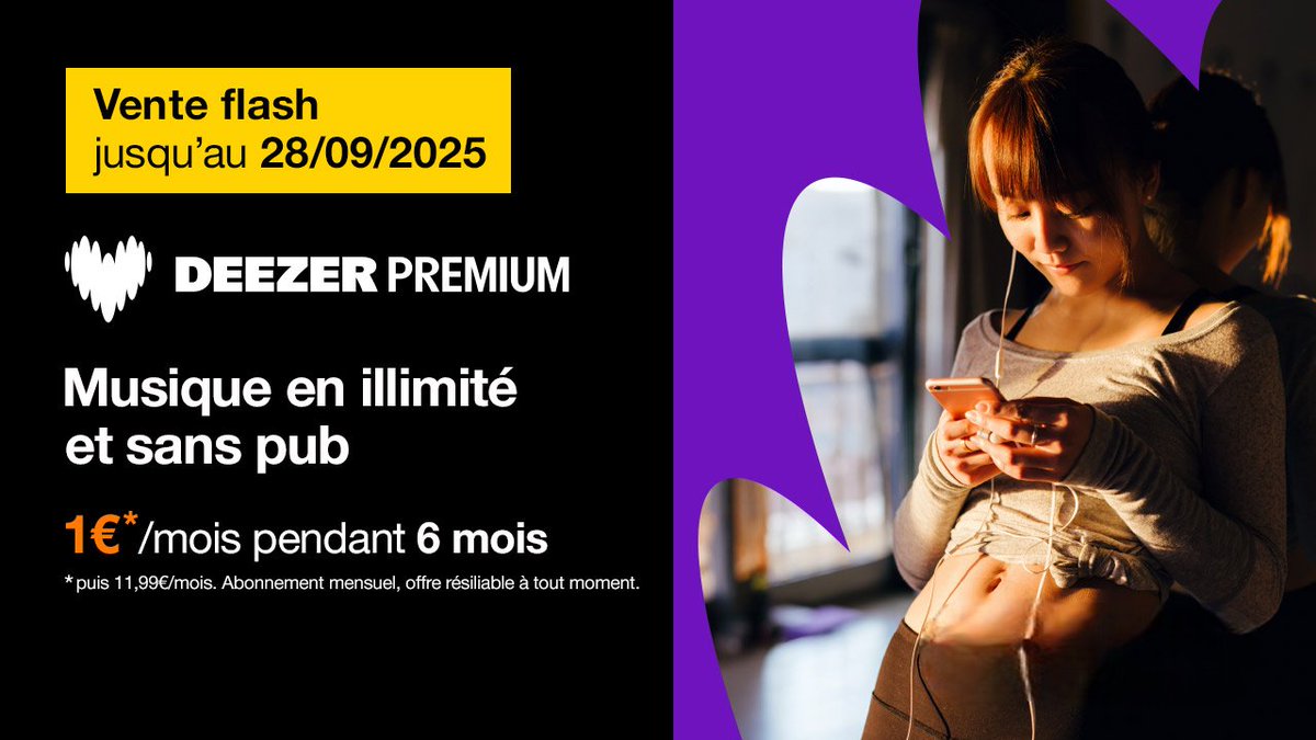 🎵 Égayez vos journées d'automne en musique : Deezer Premium pendant 6 mois pour seulement 1 €. Faites du bruit pour cette offre exceptionnelle ! 👉 oran.ge/4nvQhiW