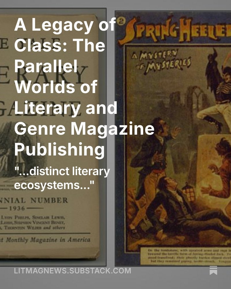 BeckyLTuch's tweet image. I love love love articles that put literary magazines into historical context. It’s so interesting! And the different ways genre writers vs literary writers think about $$ is fascinating too.

Thanks to @Jpullen19 for this one!