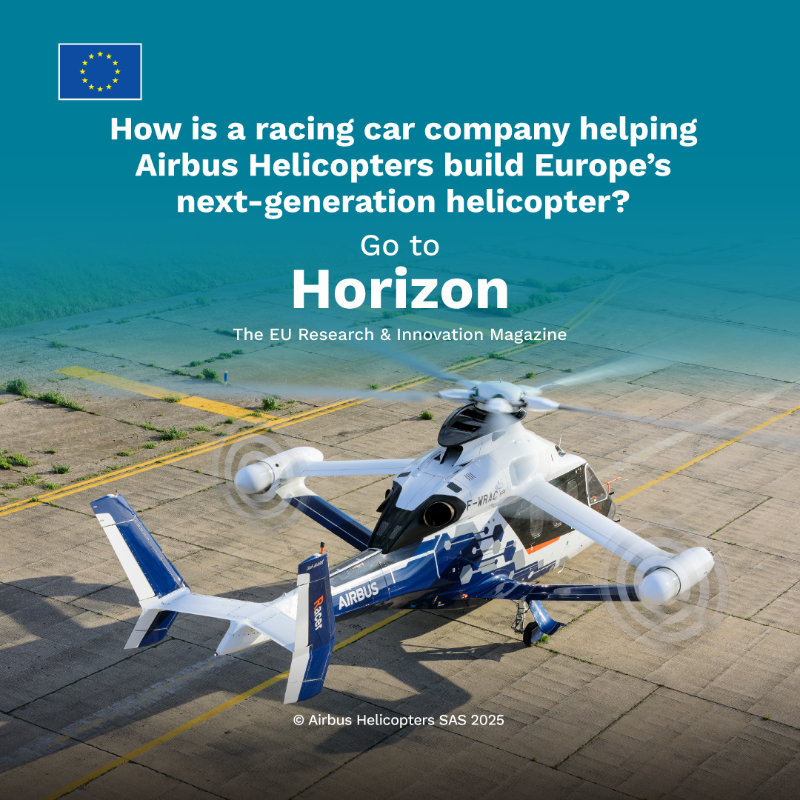 HorizonMagEU's tweet photo. #EUfunded research is taking to the skies, with the fast, fuel-efficient Airbus RACER helicopter setting the pace for clean aviation. 
✈️ How does having one engine on standby make flying both safer and cleaner?  ➡️ https://t.co/FCgA0EF1eR

#ResearchImpactEU #Science4EU