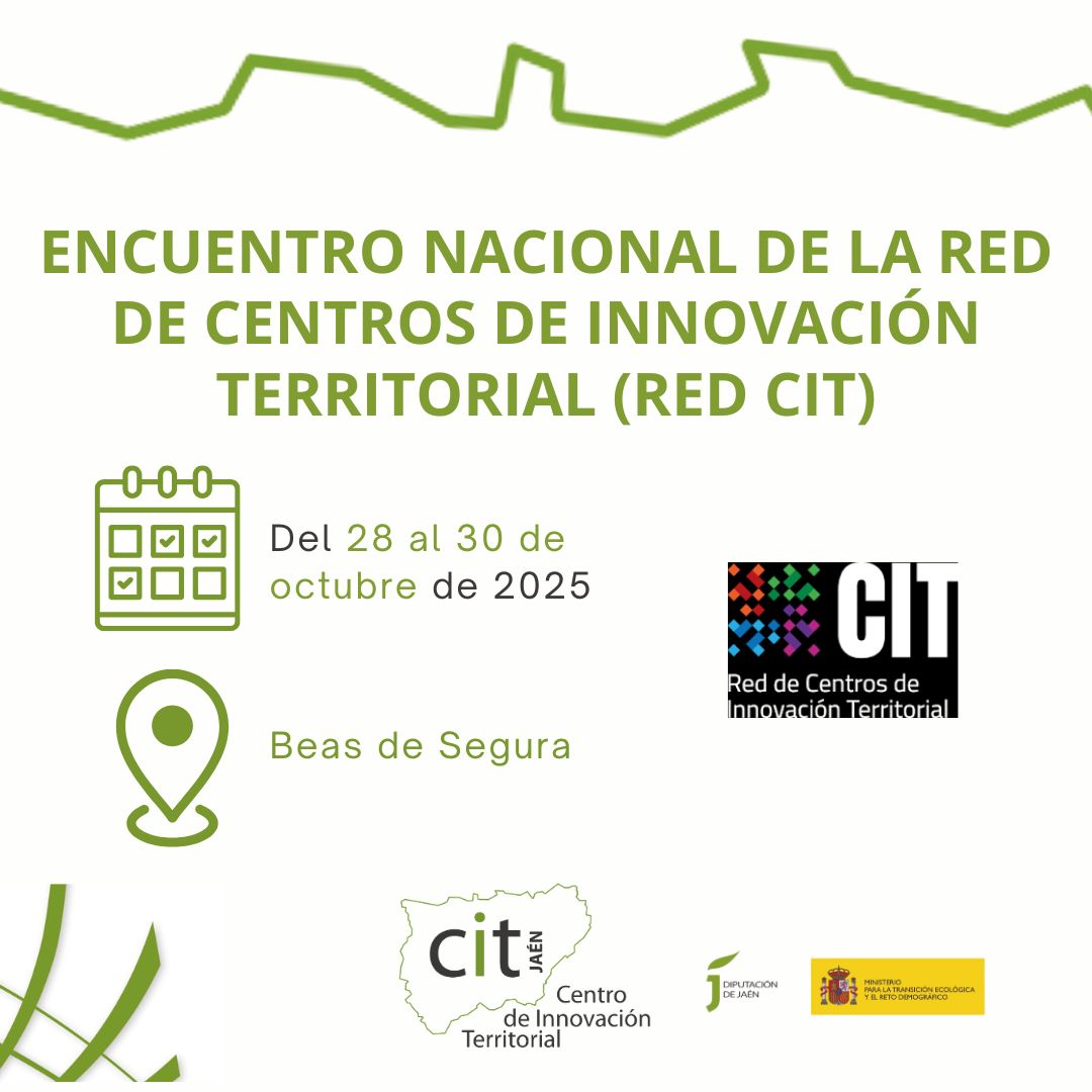 📣 Tal y como anunciamos en  agosto, Beas de Segura acogerá el próximo Encuentro Nacional de la Red de Centros de Innovación Territorial los días 28, 29 y 30 de octubre.

📅 Os animamos a reservar estas fechas en vuestras agendas. 

#CIT #CentroInnovacionTerritorial