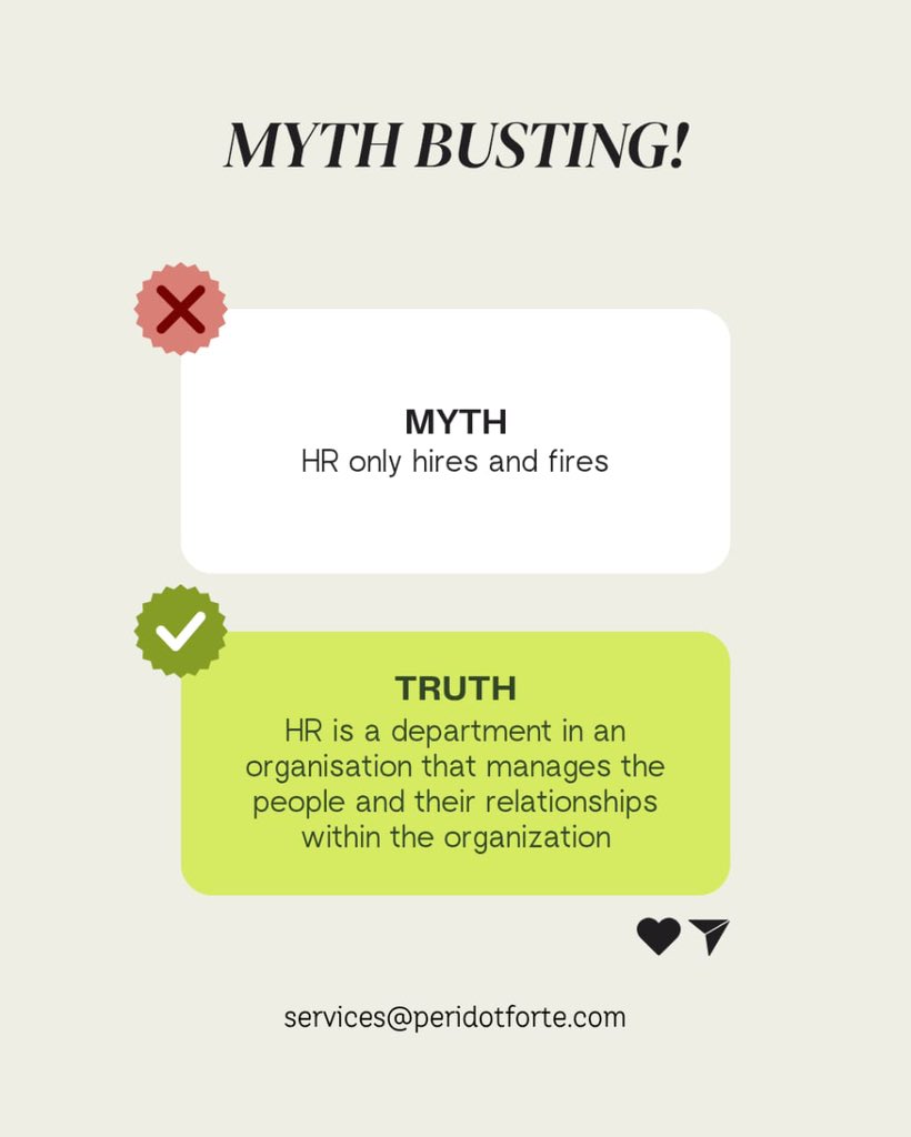 PeridotForte's tweet image. Myth Busting with Peridot Forte Solutions Consulting!

There&apos;s more to HR than most of us think but it&apos;s time to learn with Peridot.

Stick with us to know more about the HR world. 

#mythbusting #demystifying #peridotforte #hrconsulting