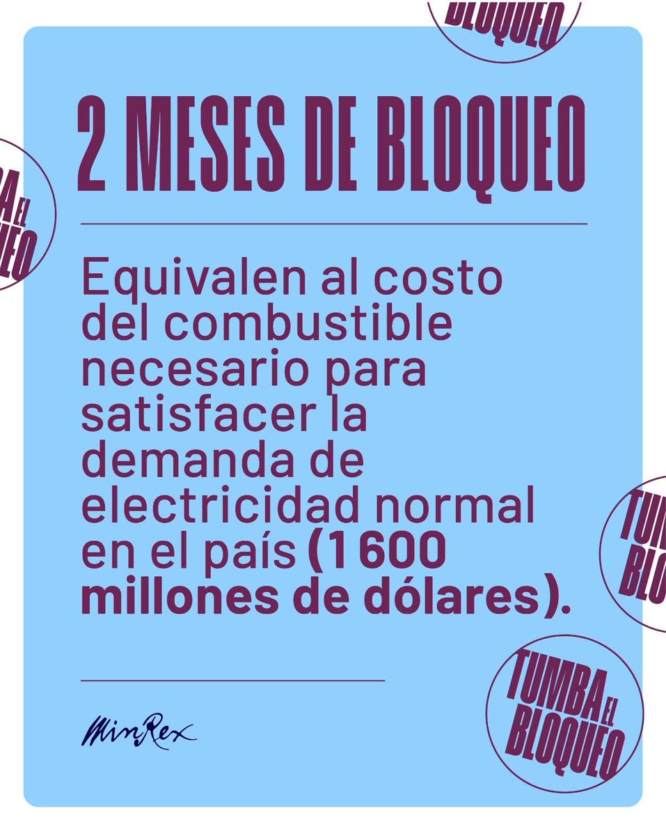 Pero el imperio no quiere que Cuba viva en condiciones normales. 

#TumbaElBloqueo