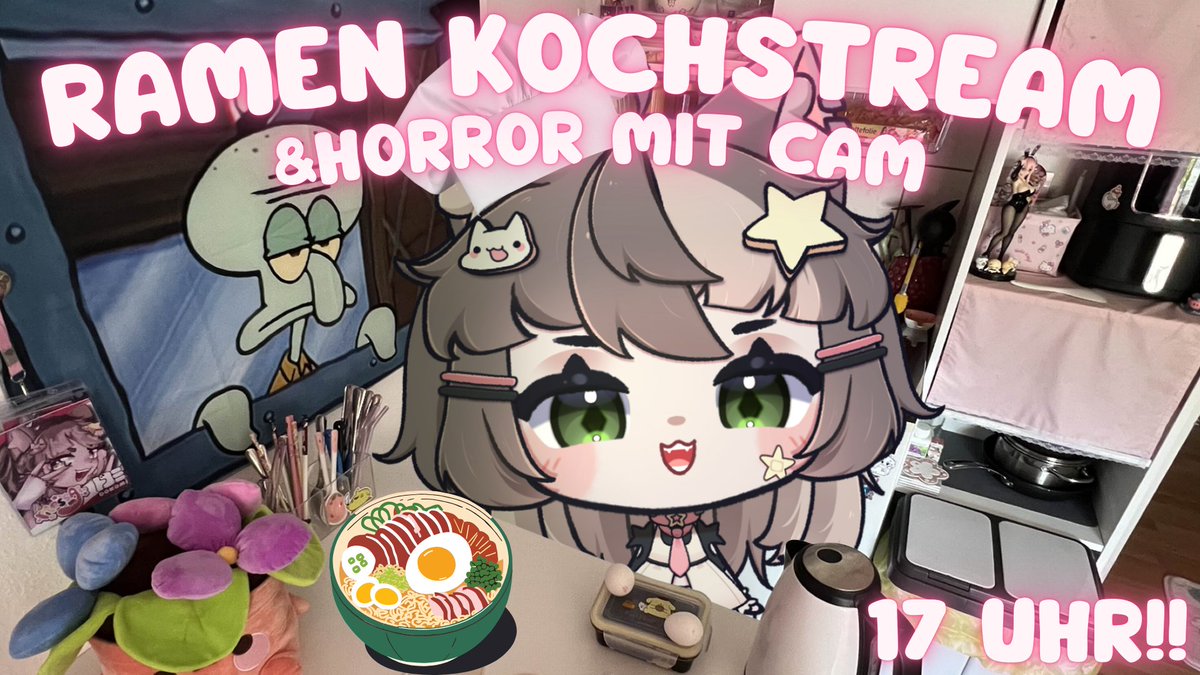 Heute 17 Uhr KOCHSTREAM :3🍜

(Ich kann nicht kochen) ABER wir machen Vegan Miso Ramen und bitti bitti haltet meine Hand dabei🥹

Um 21 Uhr spielen wir dann Dark Pictures: Little Hope EIN HORROR GAME und Salxi :3 Dabei könnt ihr mich mit cam beim sterben sehen💀

FREU MICH