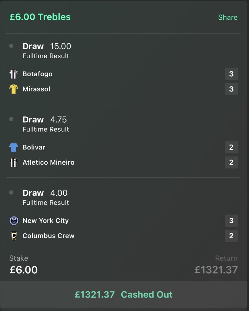 GodTipsterr's tweet image. YESS BOOOMM I HAVE DONE DONE IT AGAIN £1.3K FROM £6!! GET THE FUCK IN !!!!💥✅😰

WHAT A CASH OUT! - THEY SCORED 2 MINUTES AFTER! 😳 

FOOTY 221/1 DRAW TREBLE SMASHED, THANK YOU VERY MUCH🔥

SHALL I POST ANOTHER MEGA TREBLE FOR THE UCL TONIGHT👀🏆

(I’ll shot it in the comments)