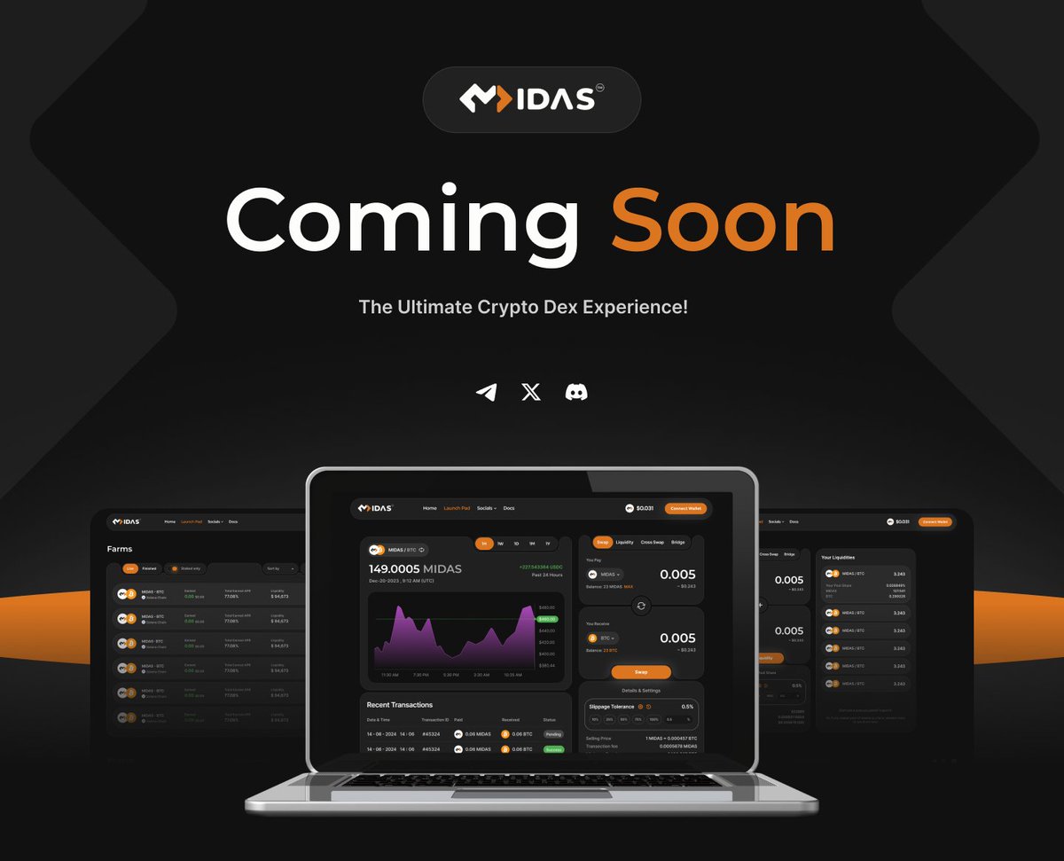 midasswap.xyz coming soon on <a href="/midl_xyz/">Midl</a>.

🔑 Key Features
💸 Cashback &amp; Referral Rewards
⚡️ Efficient Liquidity Routing 
💰 Real Yield Mechanisms exclusively for $BTC and $DOG