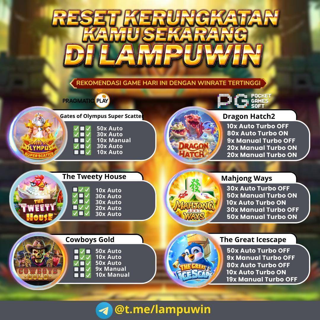 lampuwinofc's tweet image. 🎰UPDATE GAME GAC0R PERSENTASE TERTINGGI H4RI INI^^

_*TIPS : MAIN SANTAI LIAT PERPECAHAN/PERPUTARAN, JIKA JELEK JANGAN STUCK DI 1 BET COBA NAIK TURUN BET.*_

LINK DI BIO !!

#mahjongways #gatesofolympussuperscatter #slot #slotgacorterbaru #slotgacorhariini