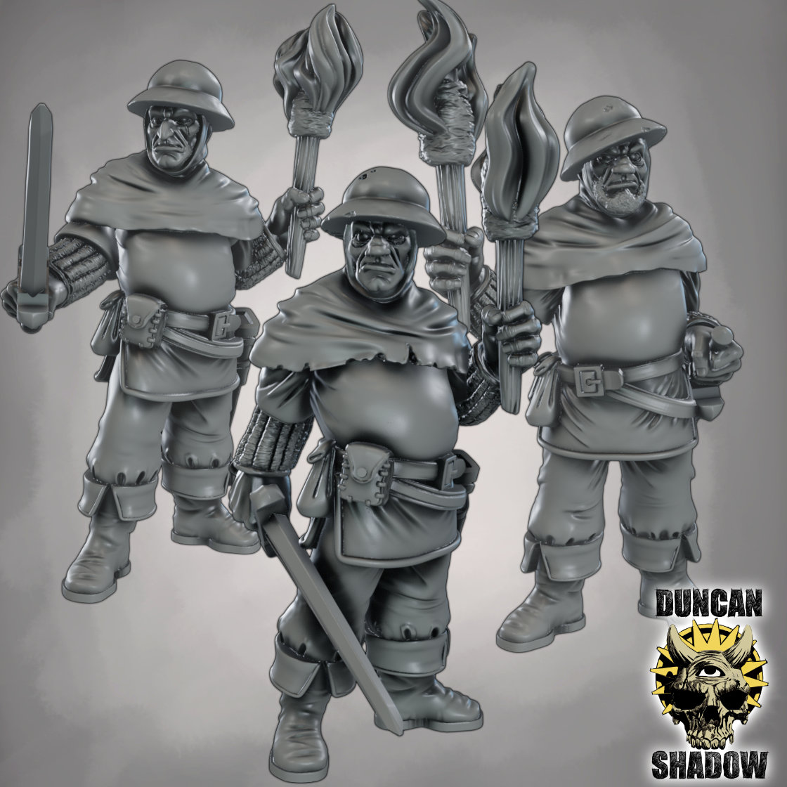 Town Guards
Whole selection out as part of this month's release 
Happy Guards, Sleeping Guards
Guards with Swords, Polearms and Crossbows
All with pre supported options 

Links 
Tribes: myminifactory.com/users/DuncanSh…
Patreon: patreon.com/c/Duncan_shadow