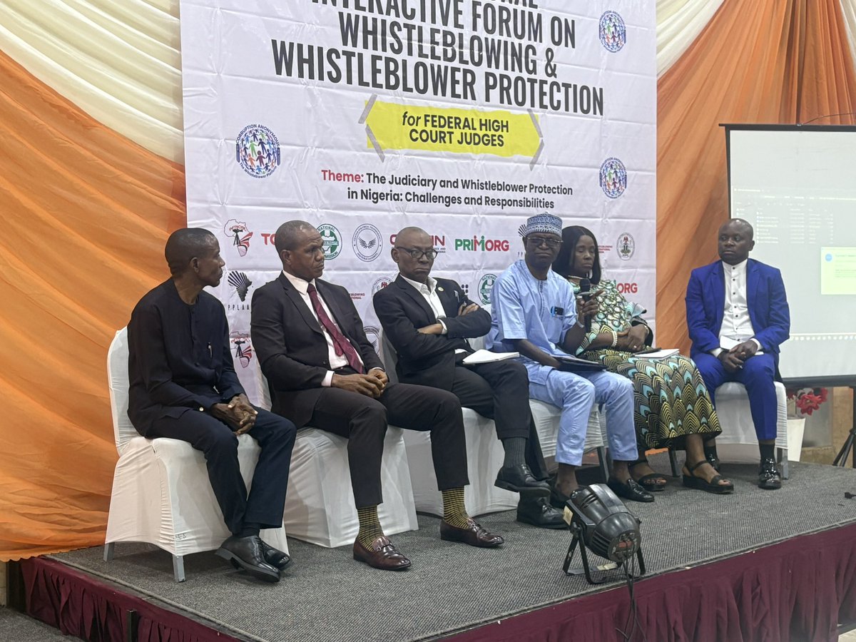 TapNitiative's tweet photo. Panelists speaking and seeking the support of judges in the advocacy for a whistleblower protection law in Nigeria, at the first national interactive forum on whistleblowing and whistleblower protection, for the Federal High Court Judges. https://t.co/p1nsNen2fL
