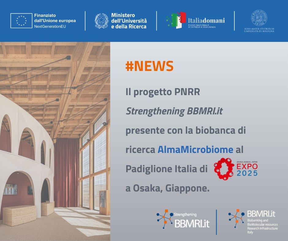 BBMRI_it's tweet photo. Expo2025, la @RegioneER  presenterà due incontri dedicati a biobanche e microbioma con BBMRI-AlmaMicrobiome e del CIRI-Scienze della Vita di@Unibo. @monicaforni2 e Patrizia Brigidi illustreranno le sfide del biobancaggio e del microbioma. Iniziativa sostenuta dal @ClustER_Health https://t.co/kPay4OpqiL