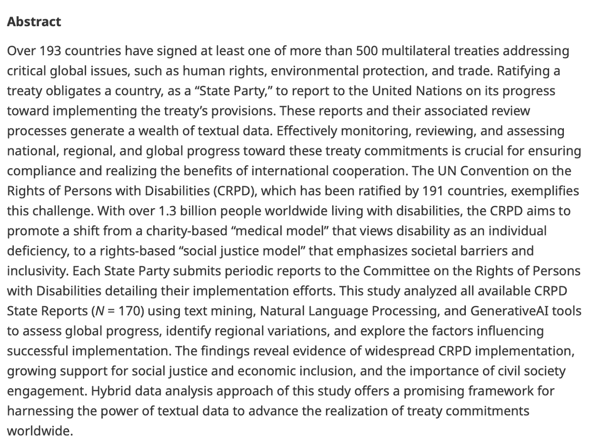 Data_and_Policy's tweet image. New article!
Uncovering policy priorities for disability inclusion: NLP and LLM approaches to analyzing CRPD state reports
👉 bit.ly/41ZsEr3
By @derrickcogburn, Theodore Ochieng, @KeikoShikako, Juliana Woods & Mina Aydin
#LLMs #CRPD #textmining #AI #GenAI