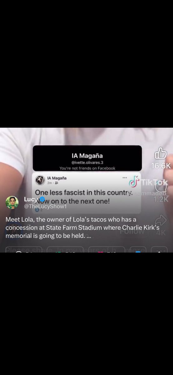 Skyline19's tweet image. Wow does State Farm Stadium allow the owner of Lola’s tacos to serve food in their stadium and celebrate Charlie Kirk’s assassination?