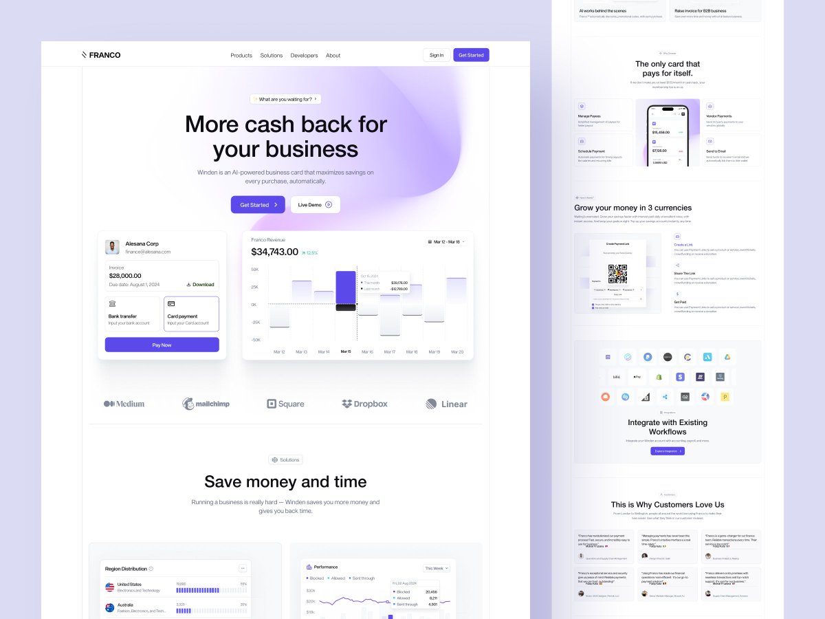 uiuxmuhsin's tweet image. Franco - Smart Finance Solutions Landing Page Concept

💡 Perfect for:

✔️ Fintech startups
✔️ AI-driven financial tools
✔️ Crypto &amp;amp; investment platforms
✔️ Banking &amp;amp; wealth management apps

Dribbble View: dribbble.com/shots/26279066…

#financedesign #fintech #uidesign #uiux