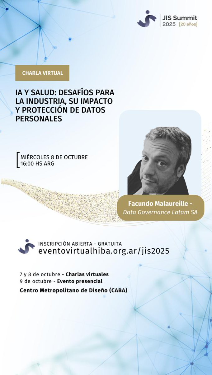 <a href="/FMalaureille/">FMP</a> 

AMORES los invito a inscribirse en este evento del <a href="/hta_italiano/">HTA_Hospitalitaliano</a>  donde estará mi amigo <a href="/FMalaureille/">FMP</a> en el track De legales. Escúchenlo para saber CÓMO PROTEGER SUS DATOS PERSONALES:  eventovirtualhiba.org.ar/jis2025/inicio