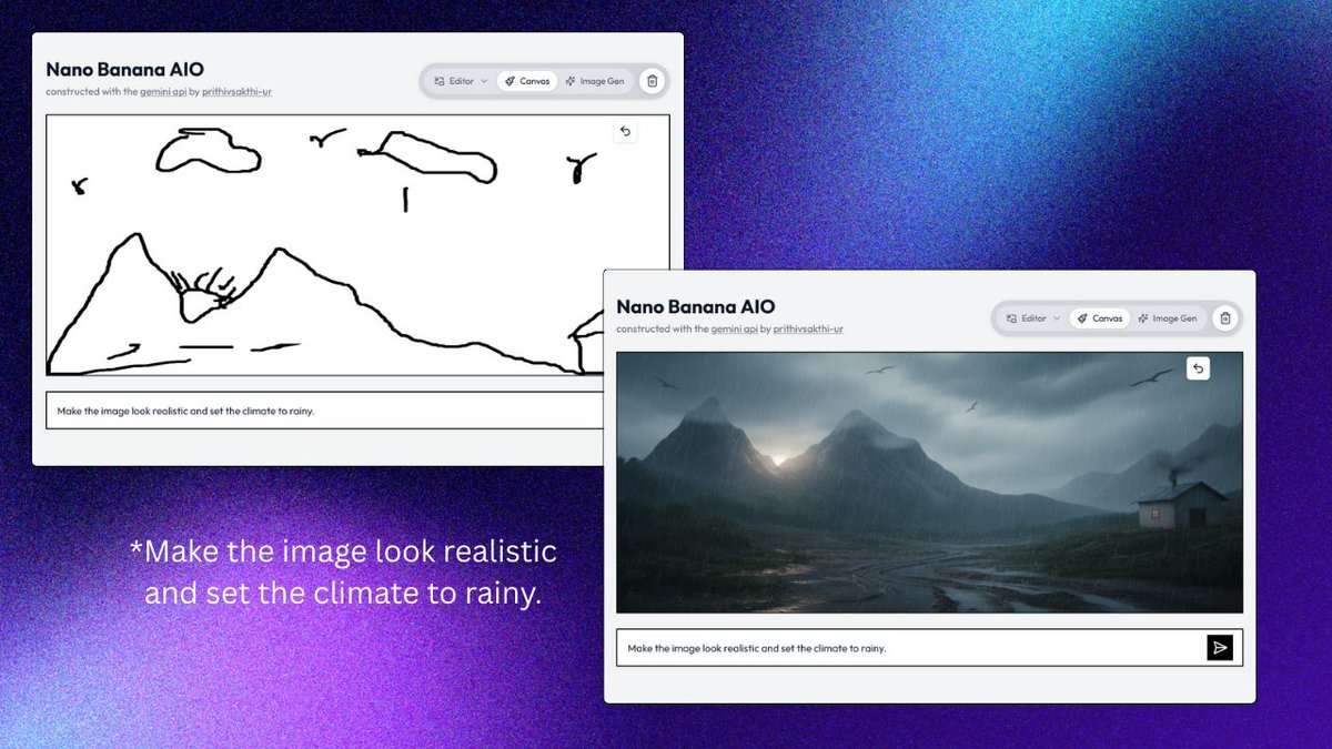 After a while, I’ve migrated the app’s tech stack to make it compatible for deployment on HF Spaces. Nano Banana AIO (Wrapper) is used for manipulating free-style drawings into images, (multi-image editing, image generation, etc.).  🍌🤗

Space: huggingface.co/spaces/prithiv…