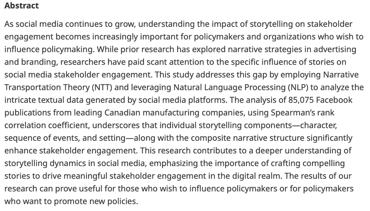 Data_and_Policy's tweet image. Recent article!
Evaluating the impact of storytelling elements on social media stakeholder engagement: an AI-driven approach
👉 bit.ly/41Y4w82
By @HaroldBoeckRFID, Benoit Bourguignon, Seyed Habib Hosseini Saravani and Maryam Bahra (@UQAM)
#AI #NLP