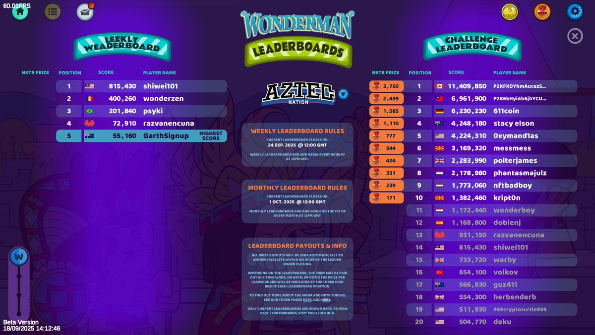 WondermanNation's tweet image. You’ve got one weekend to dethrone, defend, or despair.
Then we pay out and smash RESET. Play on!
#AztecNation $WNDR