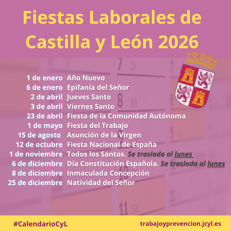 012jcyl's tweet photo. Estas son las  fiestas laborales para el próximo año 2026 en Castilla y León    
https://t.co/1kumCB5ZcV 
📅#CalendarioCyL https://t.co/9QKQw0nyRX