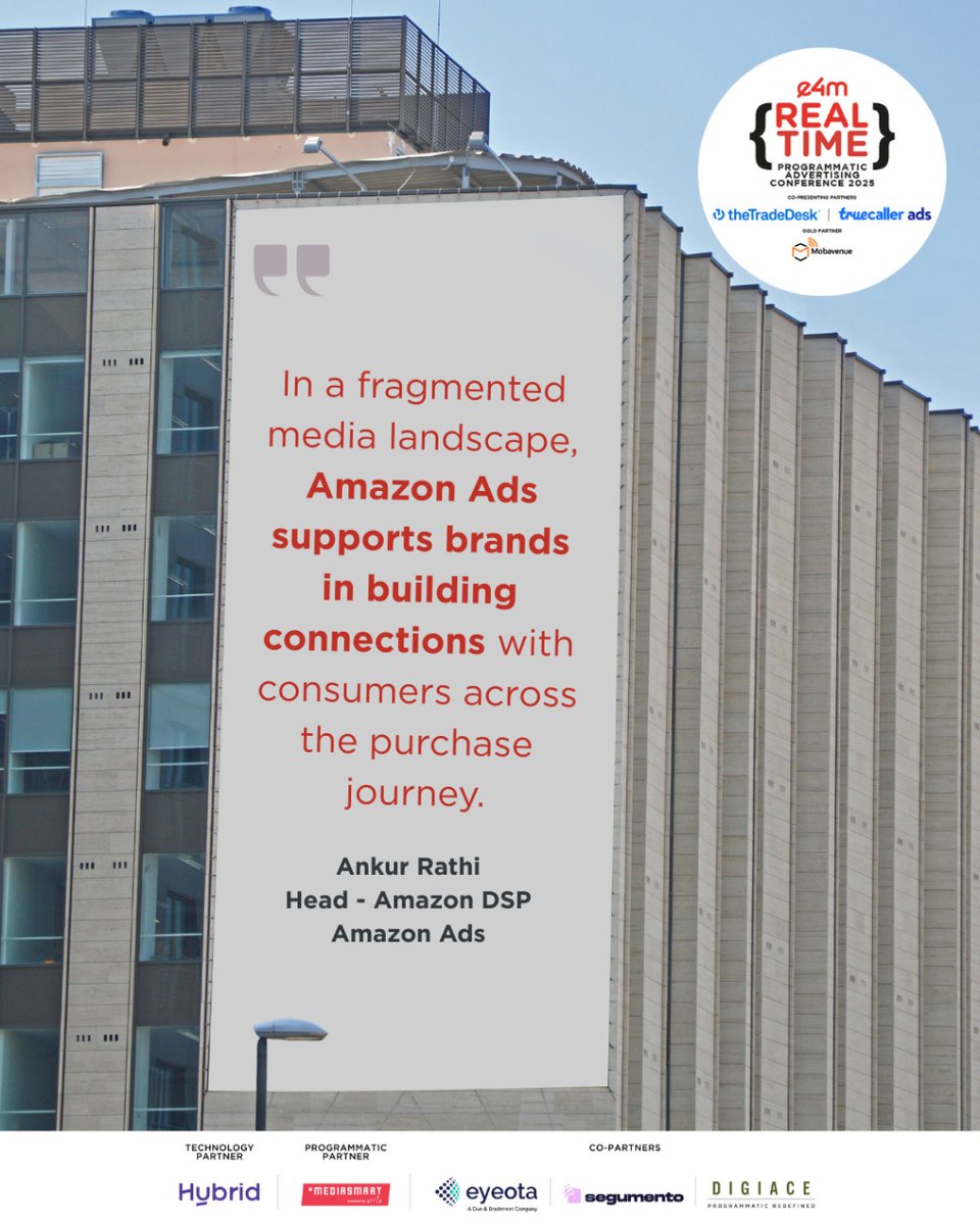 e4mtweets's tweet image. Exploring the future of commerce through AI-led innovation —
Ankur Rathi, Head of Amazon DSP, @AmazonAds, takes the stage at #e4mRealTime Programmatic Conference 2025 to share thought-provoking insights.

#e4mLive #ProgrammaticFuture #EcommerceInnovation #RetailAdvertising…