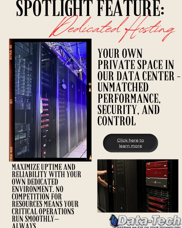 DataTechTampa's tweet image. Looking for more control, reliability, and security for your business-critical systems? 💻🔒 Our Data Center offers private, dedicated hosting built to keep you running without compromise.

📞 800-473-1537 

#DataCenter #DedicatedHosting #DataTechTampa #ITServices #CyberSecurity