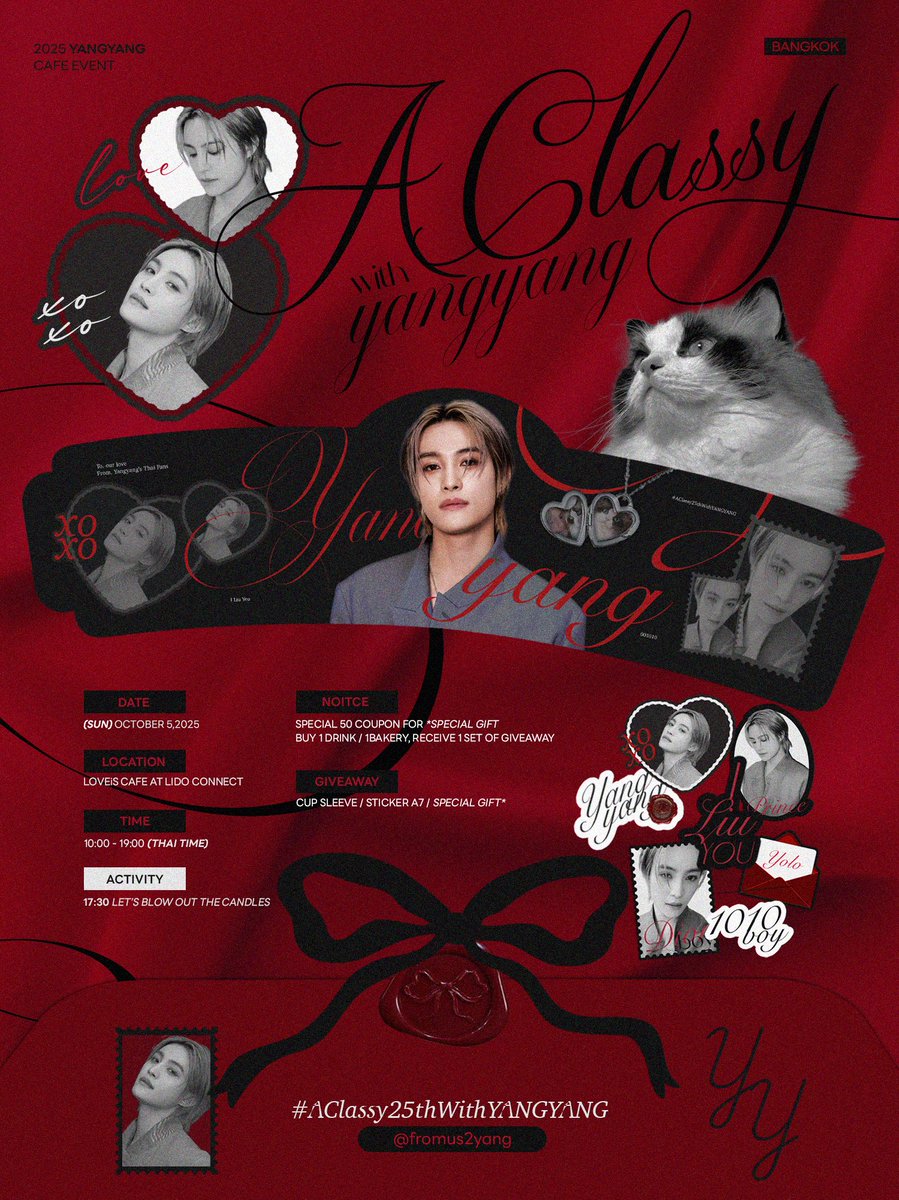 𝐋𝐢𝐮 𝐘𝐚𝐧𝐠𝐲𝐚𝐧𝐠’𝐬 𝐁𝐢𝐫𝐭𝐡𝐝𝐚𝐲 𝐂𝐚𝐟𝐞 𝟐𝟎𝟐𝟓
#AClassy25thWithYANGYANG

🗓️5 October 2025
📍LOVEiS Cafe (Lido Connect)

มาฉลองวันเกิดปีที่ 25 ของหยางหยางด้วยกันนะคะ❤️‍🔥

#HAPPYYANGYANGDAY
#YANGYANG #刘扬扬 #양양 #ヤンヤン 
#WayV #NCT