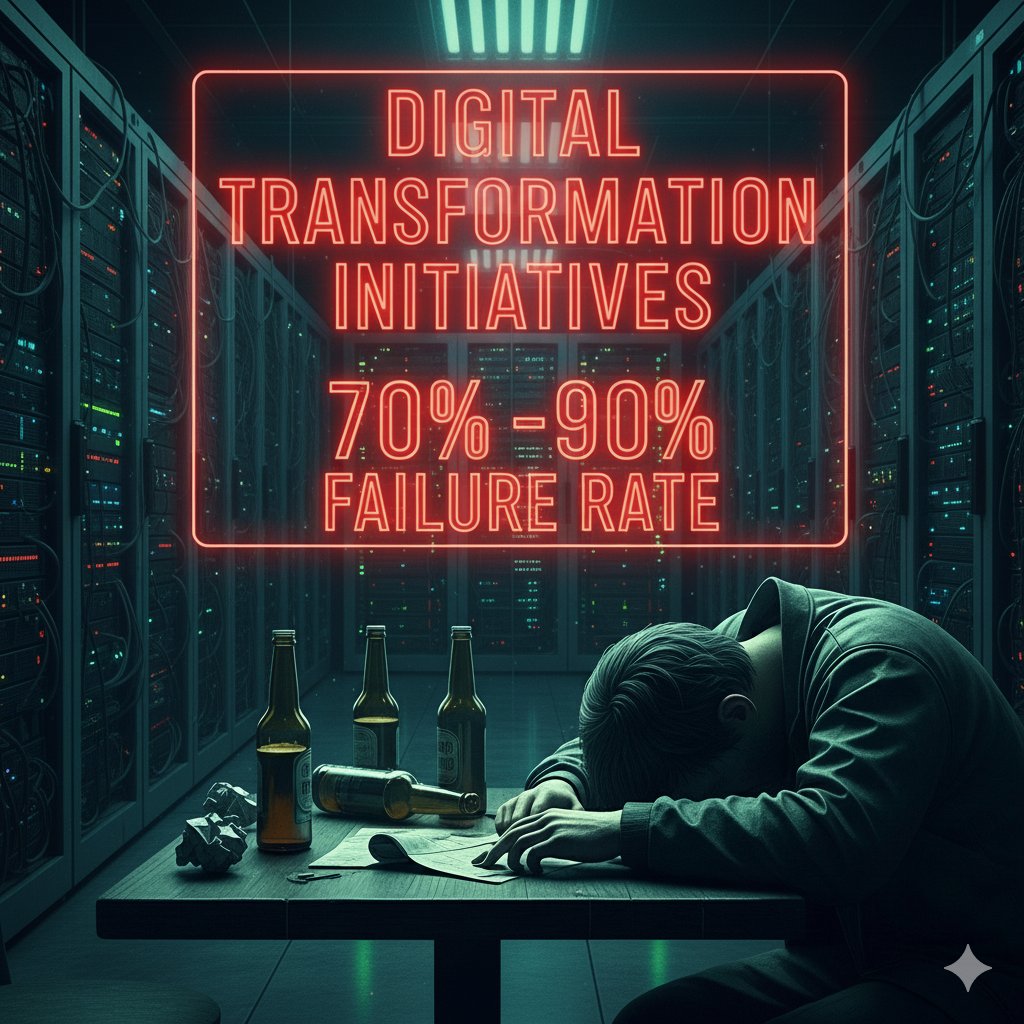 How can you change your odds with digital transformation?

Those odds and statistics are grim. Depending on who you believe, the probability of failure is somewhere between 70% and 90%. Most business leaders I talk to will say that is unacceptable. Many will doubt the number,
