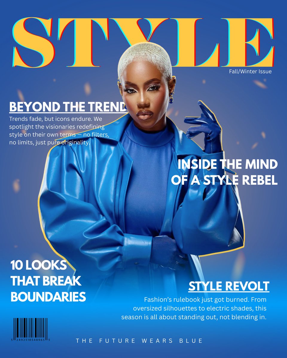 Myqel_e's tweet image. Day 18 of 🔥 #30DaysofDesign 🎨
Designed this electric magazine cover.. Bold,Blue and Iconic. can you beat my style ? 😅🙃
#GraphicDesign 

The Image                           The Design