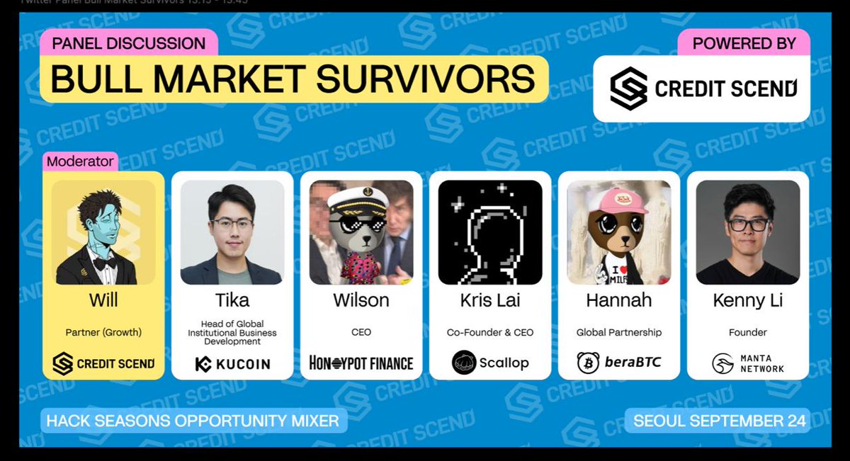 SUPERFORTUNE888's tweet photo. 🇰🇷Hack Seasons Opportunity Mixer Seoul, hosted by @mpost_io 

@superanonymousk will be joining the [Bull Market Survivors] Panel alongside a remarkable group of fellow leaders:

@WillCScend from @credit_scend  
@aikaka999 from @KuCoinInst   
@0xWilsonWu from @honeypotfinance 
@djchrisssssss from @Scallop_io   
@hannahX_X0 from @BatoshiBTC 

🗓️: Wednesday, Sep 24, 10am-4pm GMT+9
RSVP:  https://t.co/m9JugES05Z

@MantaNetwork at @kbwofficial

#Seoul #KBW2025 #Web3