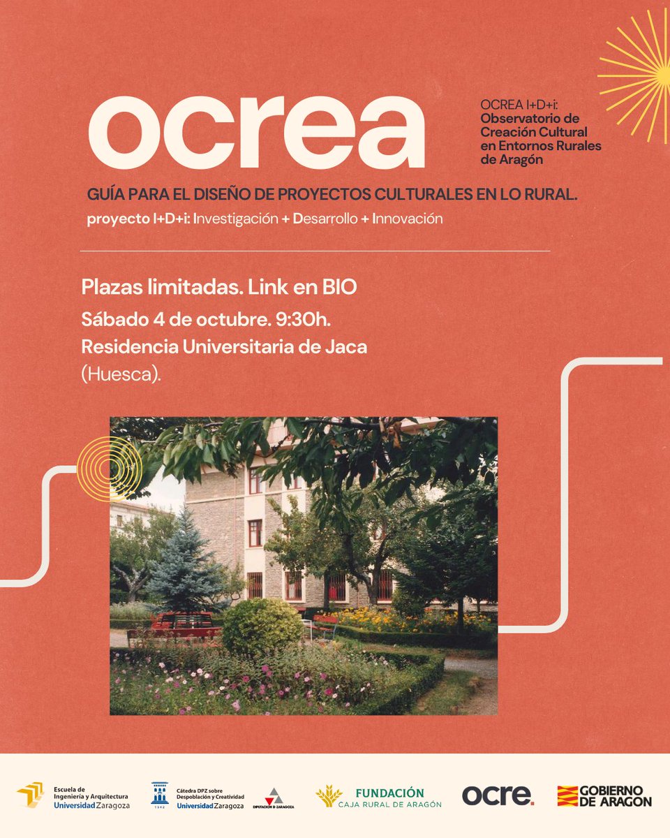 🌱 El 4 de octubre en la Residencia Universitaria de Jaca (Huesca) se celebra el primer taller territorial de OCREA I+D+i para repensar proyectos culturales en lo rural.

🖊️ Inscripciones: bit.ly/inscripciones-…