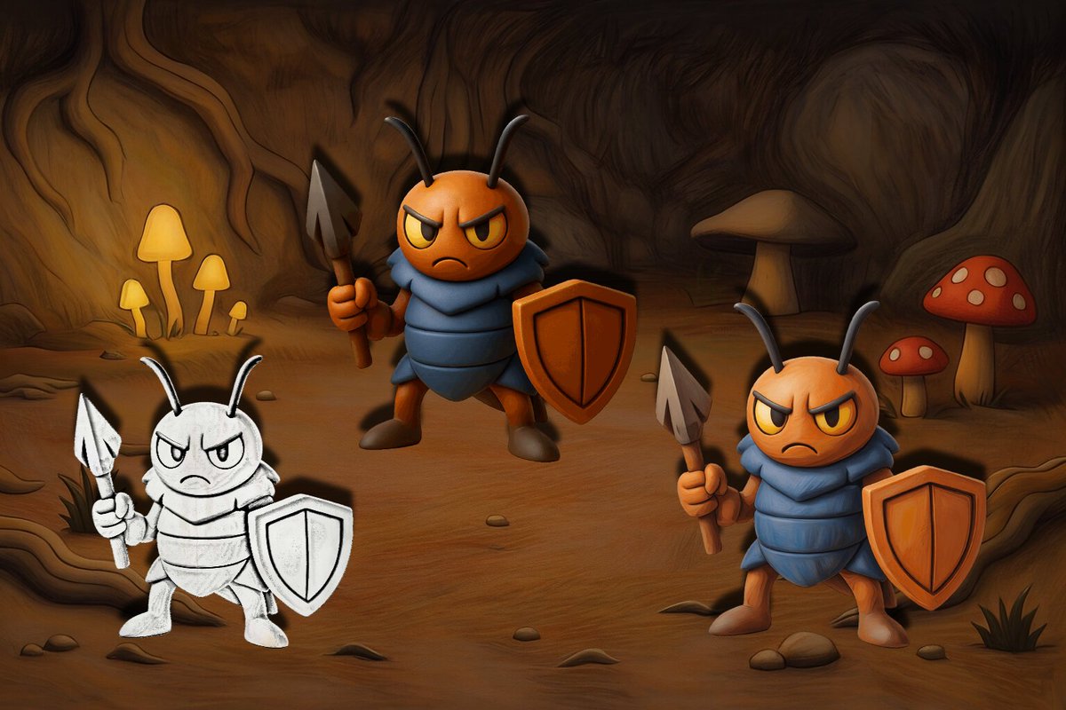 BlockcodeGames's tweet image. Working on the art style for my bug world 🐛
Here’s Antorrior, a stubborn ant warrior ready for battle. 🛡️

#gamedev #indiegame #deckbuilder #godot #Bugs