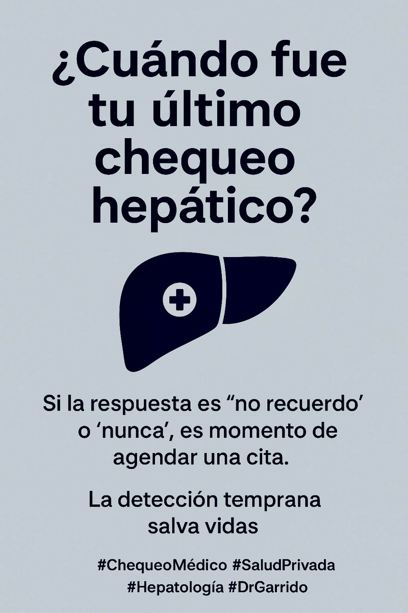 ⏰ ¿Cuándo fue tu último chequeo hepático?

Si la respuesta es "no recuerdo" o "nunca", es momento de agendar una cita.

La detección temprana salva vidas 💚

#chequeomédico #SaludPrivada #hepatología #DrGarrido