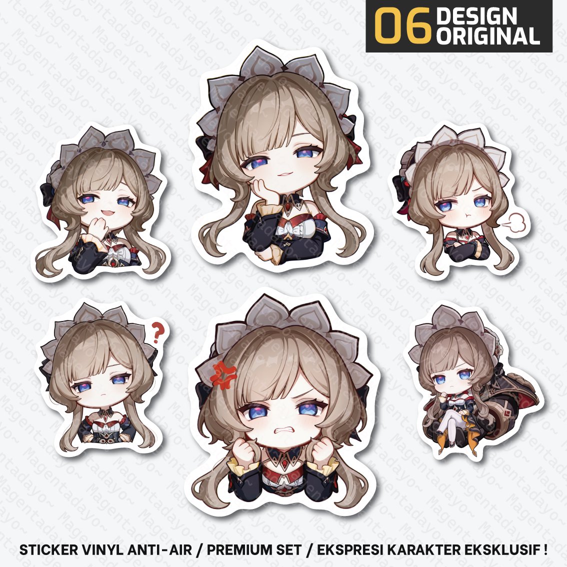 magentaday0's tweet image. Sandrone the Marionette, Sticker Anti-air/ waterproof, berbahan vinyl (bukan kertas), potongan kiss-cut (mengikuti pola design). Design karakter eksklusif buatan magentadayo! Tertarik?, cek profile kami yuk! 😄 #GenshinImpact #Sandrone #Harbinger #Marionette