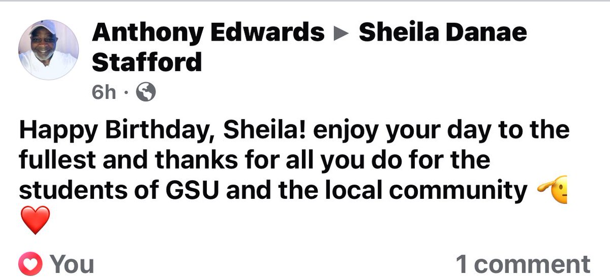Thank you to  Coach Anthony Edwards for the heartfelt birthday wishes! I'm grateful for the opportunity to serve the students of GSU and our local community. I attribute my blessings to God and the unwavering support of my husband.