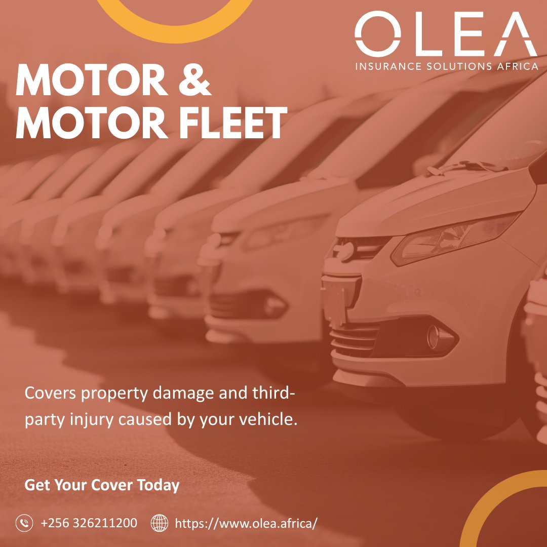 oleauganda's tweet photo. Keep your vehicles and everyone around you protected!
Motor & Motor Fleet Insurance covers your vehicle against damage and injury, including third-party liabilities.
Drive with peace of mind today!
Contact us today: 0326211200
#OleaUganda #MotorInsurance #ThirdpartyInsurance https://t.co/1XIY46EFUD