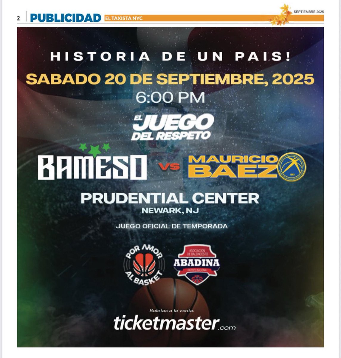 🇩🇴 Historia en camino. Este sábado 20 de septiembre el Prudential Center en Newark, New Jersey se enciende con "El Juego del Respeto" Bameso 🆚 Mauricio Báez, dos leyendas del basket dominicano frente a frente en una noche de cultura, orgullo y pasión!

Tickets en Ticketmaster!.