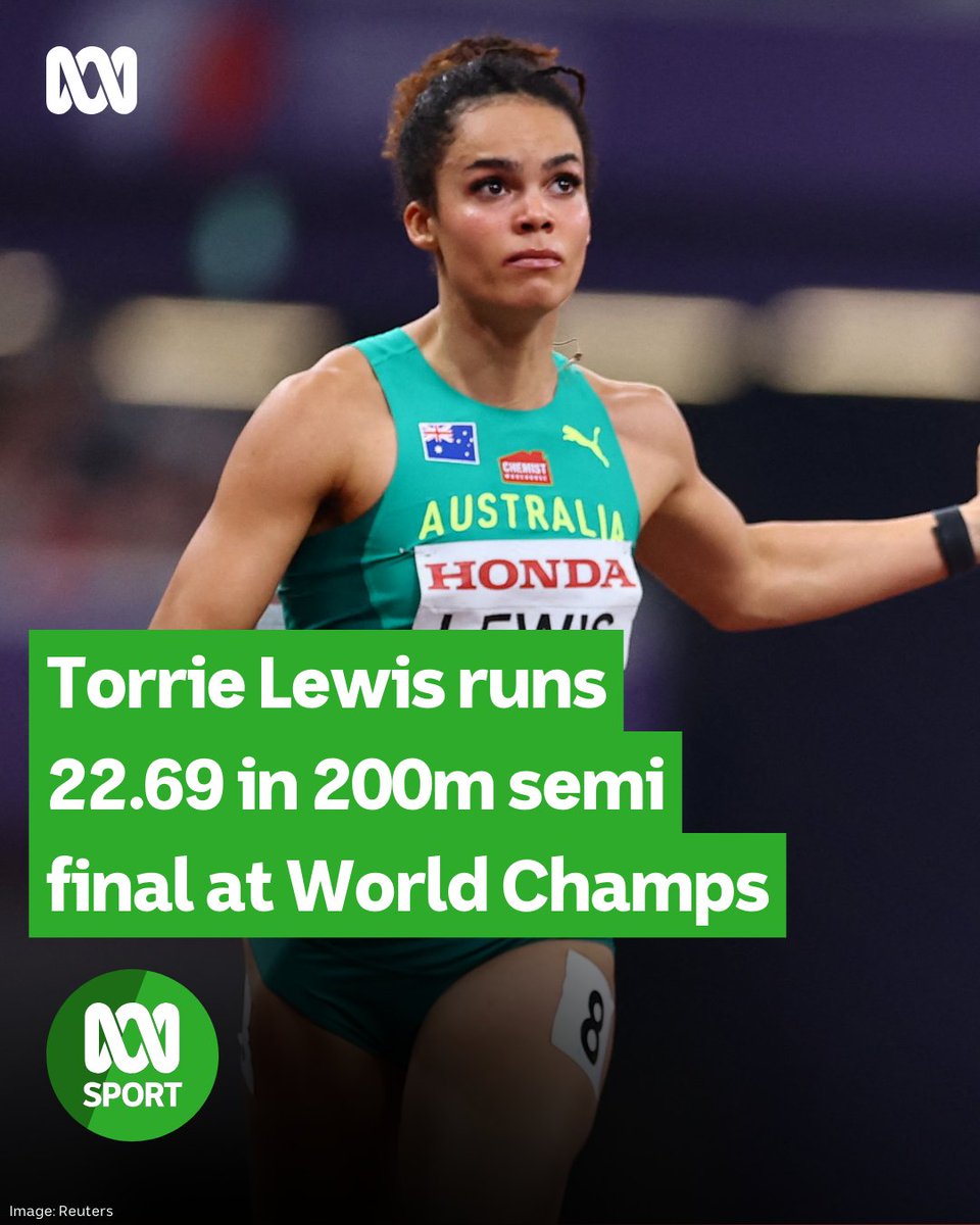 Torrie Lewis has finished fourth in her 200m semi final with a run of 22.69. 🏃

🇦🇺 The 20-year-old Queenslander will miss the final, finishing 12th overall, but still has the 4x100m relay to compete in at the World Athletics Championships in Tokyo. 💚💛

Follow the live blog: