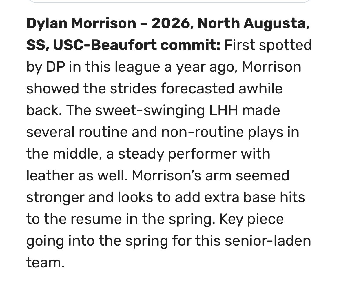 Thanks again <a href="/diamondprospect/">Diamond Prospects</a> for the positive feedback and putting together a great fall league. #FinsUp 
<a href="/USCB_baseball/">USCB Baseball</a> <a href="/Ateamrecruitin1/">Adrian Mccladdie</a> <a href="/Colton_lopez3/">Colton Lopez</a>